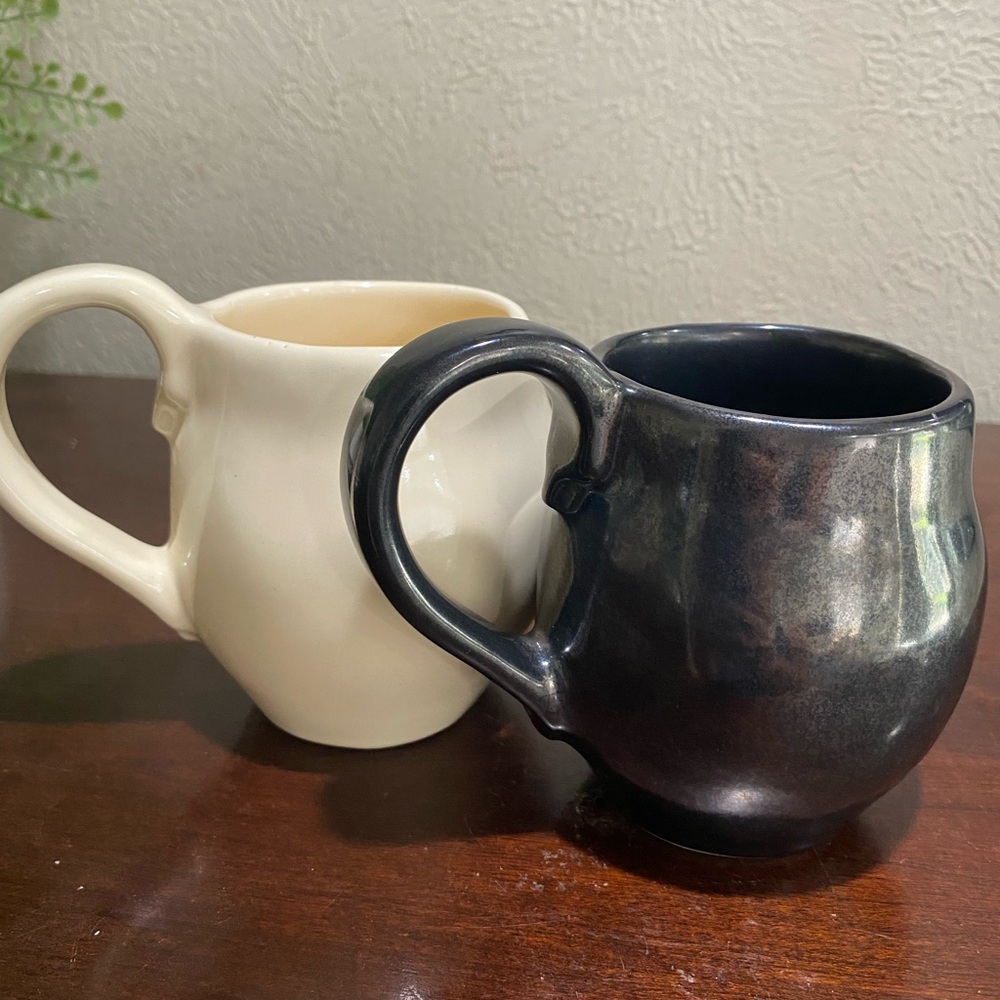 Set of 2, Handcrafted, Heavy Bottomed Stoneware Mugs with a Pot Belly Design